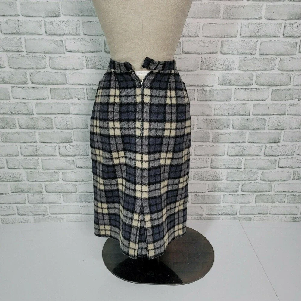 Vintage 50s 60s Wool Plaid Pencil Skirt Hi Waist Lined Winter Mod Preppy Classic